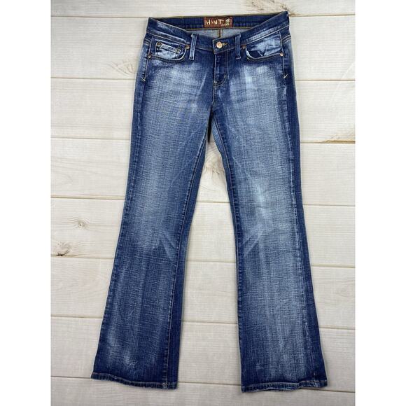 Vtg Hint Jeans Womens 9 Blue Flare Bootcut Low Rise Distressed Pockets Y2K - Picture 1 of 11